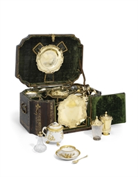 AN IMPORTANT GERMAN SILVER-GILT AND PORCELAIN NECESSAIRE