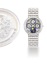 AUDEMARS PIGUET, QUANTIEME PERPETUAL AUTOMATIQUE SQUELETTE  PLATINUM AND DIAMOND-SET AUTOMATIC PERPETUAL CALENDAR SKELETONISED BRACELET WATCH WITH AGE AND PHASES OF THE MOON  