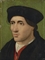 Portrait of a gentleman, bust-length, in a red doublet with a black hat and mantle 