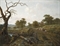 An extensive pastoral landscape with travellers on a path, a boy by a stream and herdsmen watching cattle, a hayfield beyond
