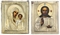 CHRIST PANTOKRATOR WITH A PARCEL-GILT OKLAD ORNAMENTED WITH GLASS CABACHONS AND AN ICON OF THE MOTHER OF GOD OF KAZAN WITH A PARCEL-GILT OKLAD 