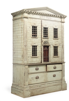 A PAINTED DOLL'S HOUSE/BOOKCASE  