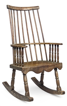 AN EARLY VICTORIAN ASH AND OAK ROCKING CHAIR  