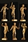 SUITE DE SIX FIGURES EN BRONZE DORE REPRESENTANT DES GUERRIERS  
