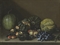 Melons, apricots, grapes and apples on a stone ledge  