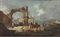 A capriccio with a ruined arch and a villa beyond, figures in the foreground 