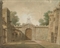 The interior of a courtyard with a bell tower  