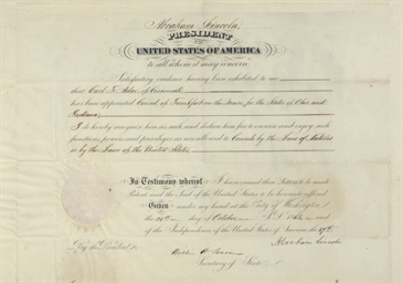 LINCOLN, Abraham, President Engraved document signed (