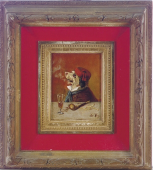 A terrier smoking a pipe; and four companion paintings  