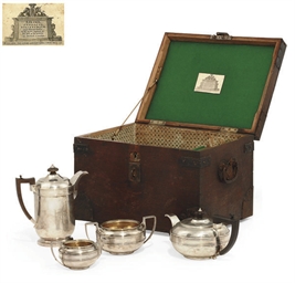 NAVAL INTEREST: A GEORGE III THREE-PIECE SILVER TEA SET WITH...