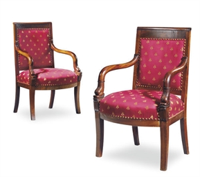 A NEAR PAIR OF CHARLES X MAHOGANY FAUTEUILS