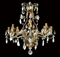 A GOLD-PAINTED METAL ROCK CRYSTAL AND GLASS TEN-LIGHT CHANDELIER  