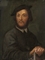 Portrait of a man, bust-length, in a black doublet and hat, holding a book 