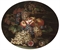 A basket of grapes, pomegranates, figs and chestnuts at the base of classical column 