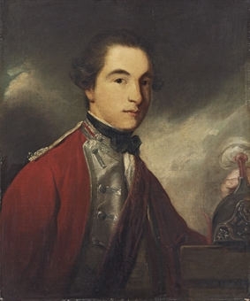 Portrait of Field Marshal Charles Moore, 6th Earl and 1st Marquess of Drogheda (1730-1822), half-length, in the uniform of the 19th Light Dragoons, his left hand resting on a plumed helmet placed on a plinth