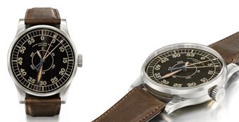 Patek Philippe. An extremely important and probably unique oversize chromed nickel splittable centre seconds aviator prototype wristwatch with Guillaume balance and black hour angle dial calibrated for 360°, 
