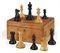 A VICTORIAN BOXWOOD AND EBONISED WEIGHTED CLUB SIZE STAUNTON CHESS SET  