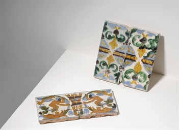 FOUR SPANISH POTTERY CUERDA SECA TILES