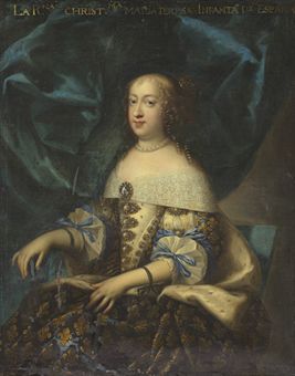 Portrait of the Maria Theresa, Queen of France (1638-1683), seated, in a blue and gold dress 