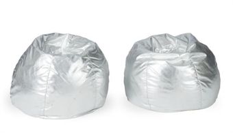 A PAIR OF SILVER LEATHER BEAN BAGS,  