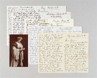 WHARTON, Edith Newbold Jones (1862-1937). An extensive archive documenting her 42-year relationship with Anna Catherine Bahlmann (1849-1916), originally Edith's German language tutor, later her secretary and literary assistant. Comprising: 136 AUTOGRAPH LETTERS SIGNED (E.N. Jones, Herz [heart], E.W. etc), to Bahlmann (Tonni), various places (PenCraig, Rhode Island; The Mount, Lenox, Mass.; Venice, Paris, Rome, Washington Square, NY, etc.), 31 May 1874 - 15 September 1917. Includes one ALS from Edward (Teddy) Robbins Wharton and 4 ALS of Edith Wharton to Bahlmann's niece after Anna Catherine's death. Some of the letters are quite lengthy, running to 8 and even 12 pages, 8vo and 12mo. (Many of Edith Wharton's letters with full transcripts).
