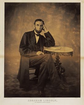 LINCOLN, Abraham. GARDNER, Alexander, photographer. Mammoth-size albumen portrait of Abraham Lincoln, taken in Washington at Gardner's studio on 9 August 1863, captioned: Abraham Lincoln, 16th President of the United States.