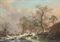 Wood gatherers in a winter landscape, with a castle beyond