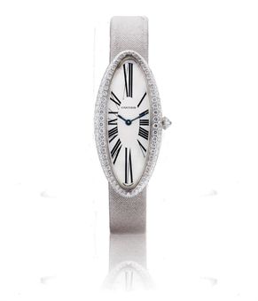 CARTIER, BAIGNOIRE ALLONGEE  LADY'S WHITE GOLD AND DIAMOND-SET MANUALLY-WOUND WRISTWATCH 