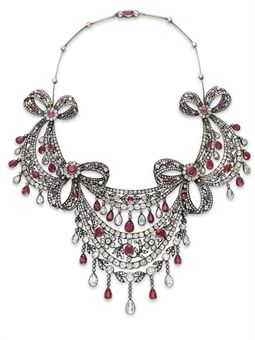 AN ANTIQUE DIAMOND AND RUBY NECKLACE  