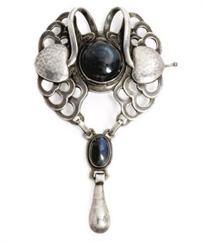 A GEORG JENSEN SILVER AND LABRADORITE BROOCH  PENDANT  
