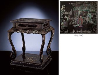 A VERY RARE INLAID MOTHER-OF-PEARL BLACK LACQUER SQUARE STAND