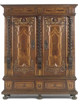 A SOUTH-GERMAN WALNUT AND FRUITWOOD CUPBOARD  