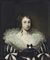Portrait of a lady, bust-length, in a black-and-white dress with a lace collar, with a pearl necklace, earrings and ribbons in her hair