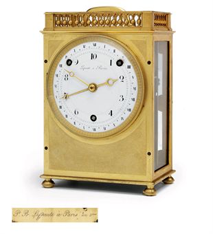 A FRENCH REPUBLICAN ORMOLU PENDULE PORTATIVE SHOWING BOTH DECIMAL AND DUODECIMAL TIME AND STRIKING DECIMAL TIME