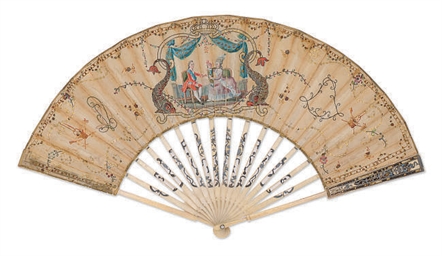 a fan painted with marie antoinette, the dauphin and louis xvi 
