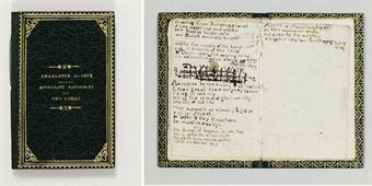 BRONTË, Charlotte (1816-1855). Autograph manuscript of two poems, Found in the Inn Belonging to You (Thou art a sweet and lovely flower...), and Addressed to the Tower of all Nation (O thou great thou mighty tower...) dated respectively U.T. Sept. 28,1829 and U.T. Oct 7 1829, with a title and two lines of another poem entitled The Walk, neatly inked out.