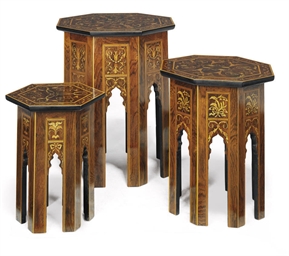 A SET OF THREE LATE VICTORIAN ROSEWOOD AND MARQUETRY OCTAGON...