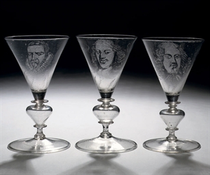 Three Dutch facon de Venise goblets