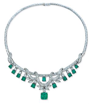 AN EMERALD AND DIAMOND NECKLACE  