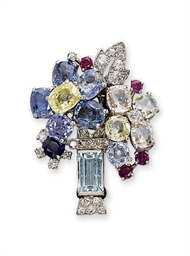 A MULTI-GEM FLOWER BROOCH, BY CARTIER  