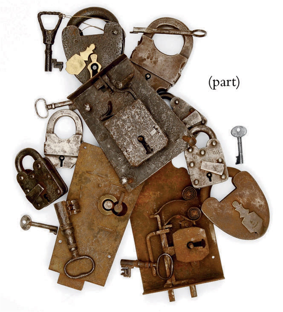 A COLLECTION OF WROUGHTIRON LOCKS AND PADLOCKS 17TH CENTURY AND LATER Interiors Auction A COLLECTION OF WROUGHTIRON LOCKS AND PADLOCKS 17TH CENTURY AND LATER Interiors Auction