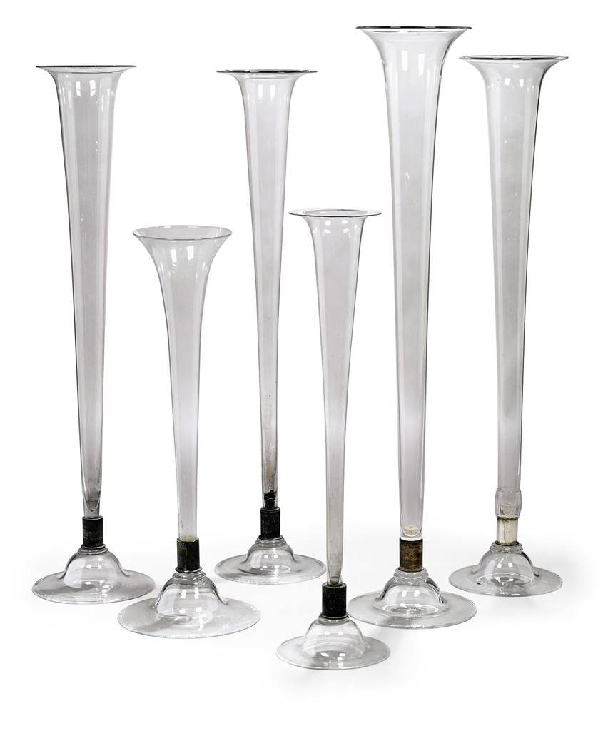 SIX LARGE GLASS TRUMPETSHAPED VASES LATE 19TH CENTURY Private