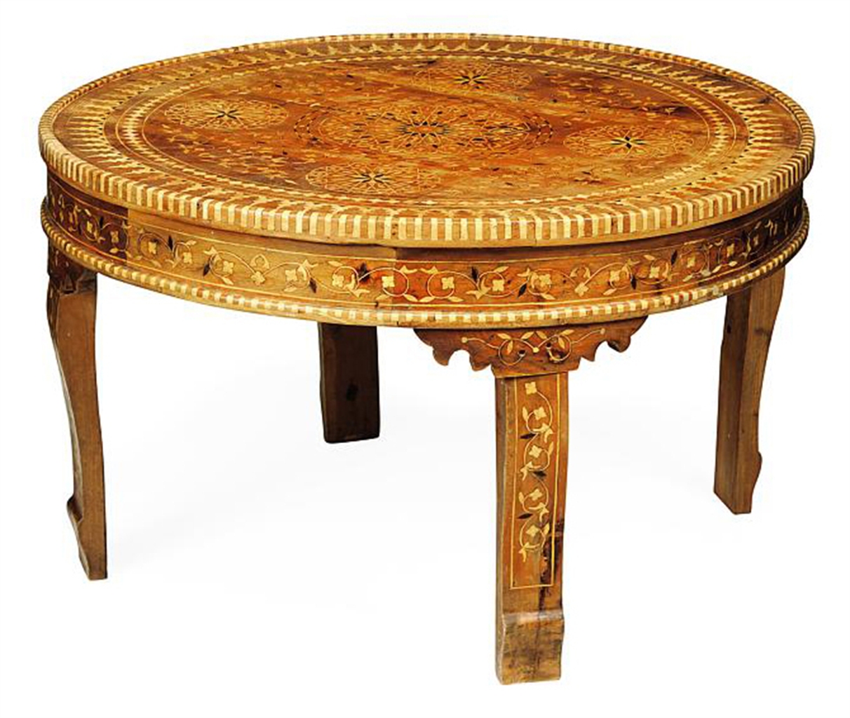A NORTH AFRICAN INLAID WOOD LOW TABLE PROBABLY MOROCCAN, MID20TH