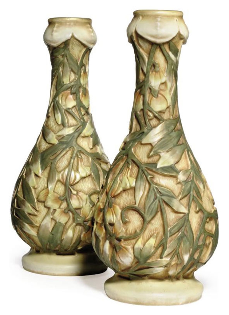 A PAIR OF AMPHORA POTTERY VASES CIRCA 1900, IMPRESSED FACTORY MARKS