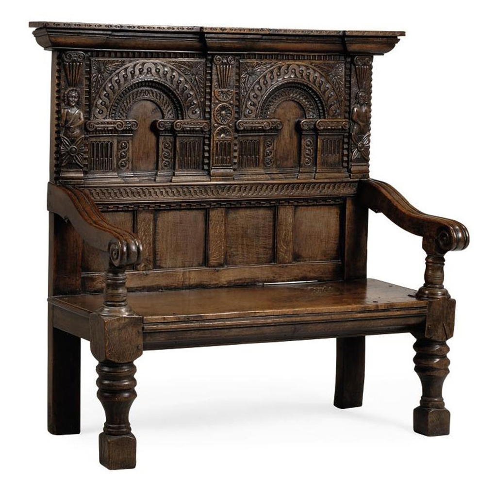 A VICTORIAN OAK SETTLE OF ELIZABETHAN STYLE, LATE 19TH CENTURY sofa