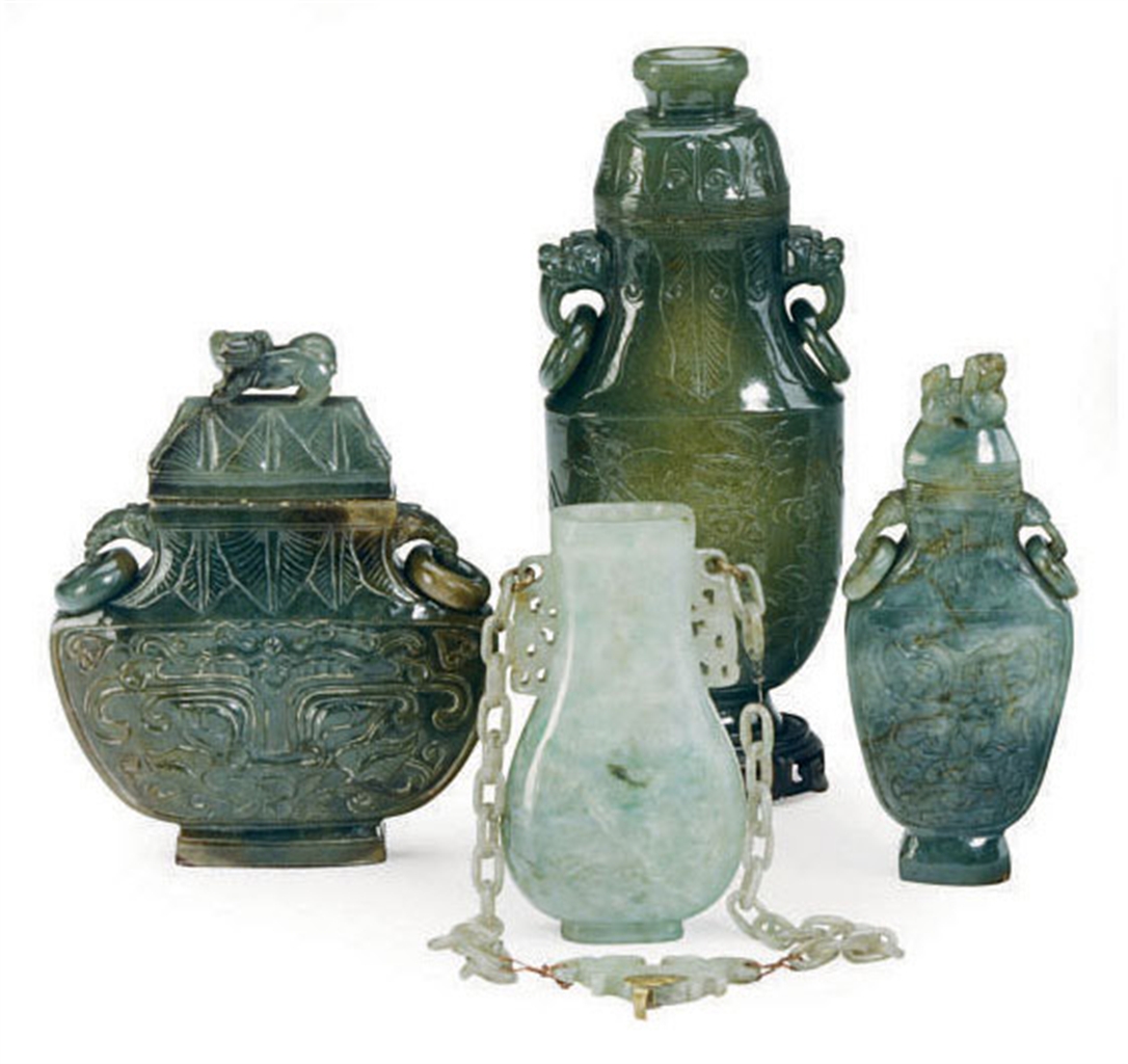 THREE CHINESE JADE AND JADEITE VASES AND COVERS, 19TH/20TH CENTURY