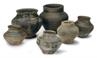 SIX ASIAN POTTERY JARS,