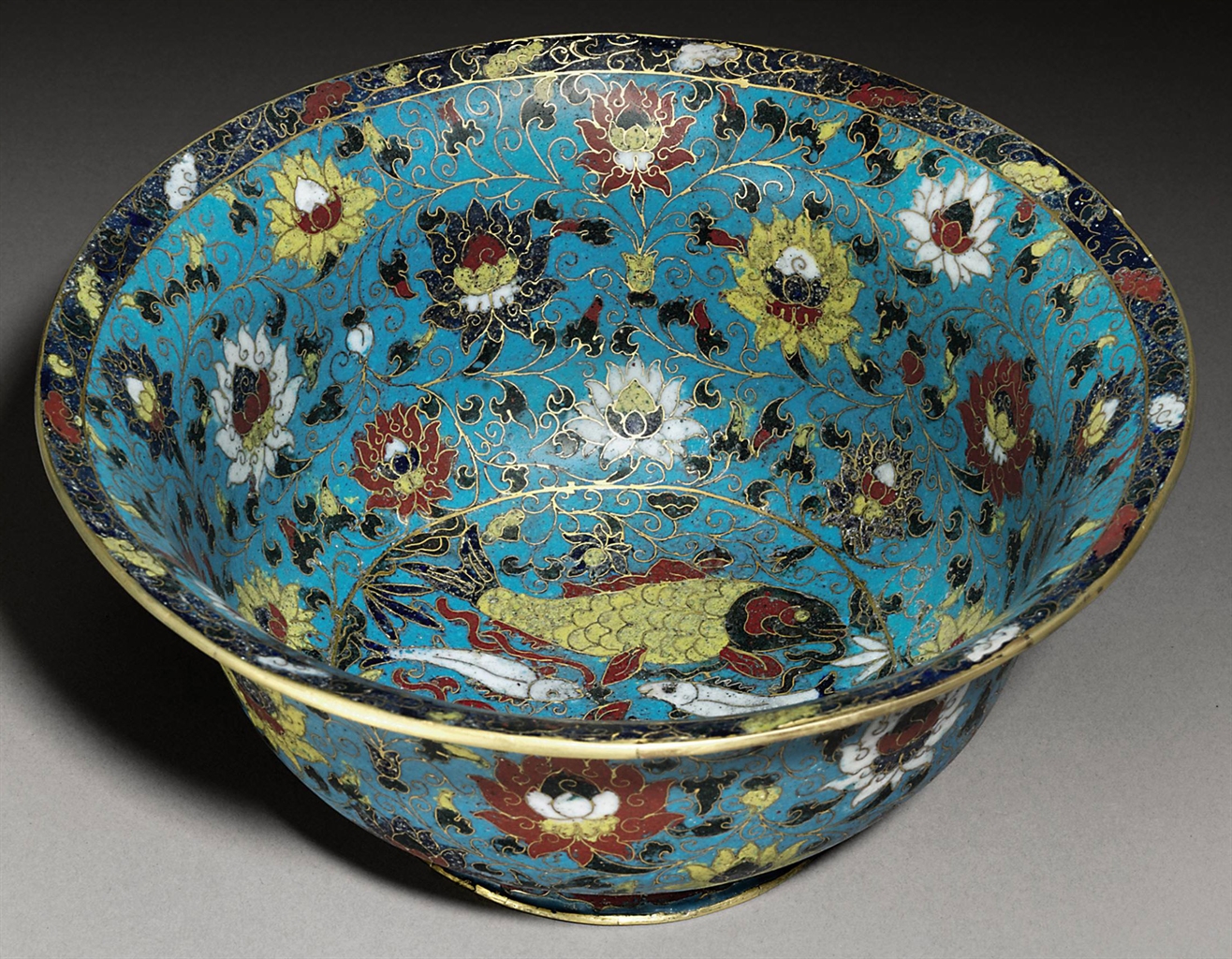 A RARE CLOISONNÉ ENAMEL BOWL MING DYNASTY, SECOND HALF OF 15TH