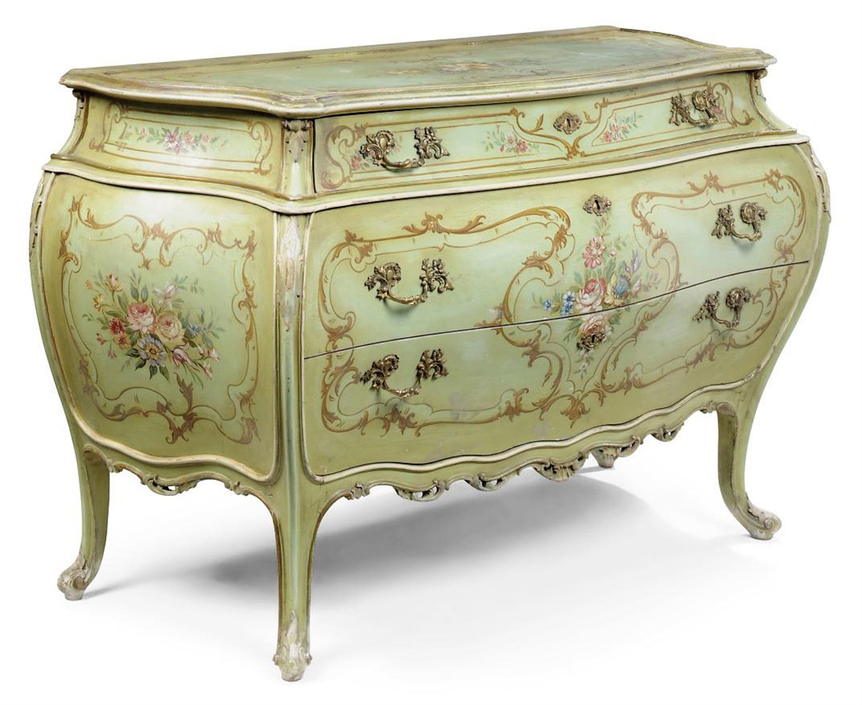 A GREEN PAINTED BOMBE COMMODE LATE 20TH CENTURY commode