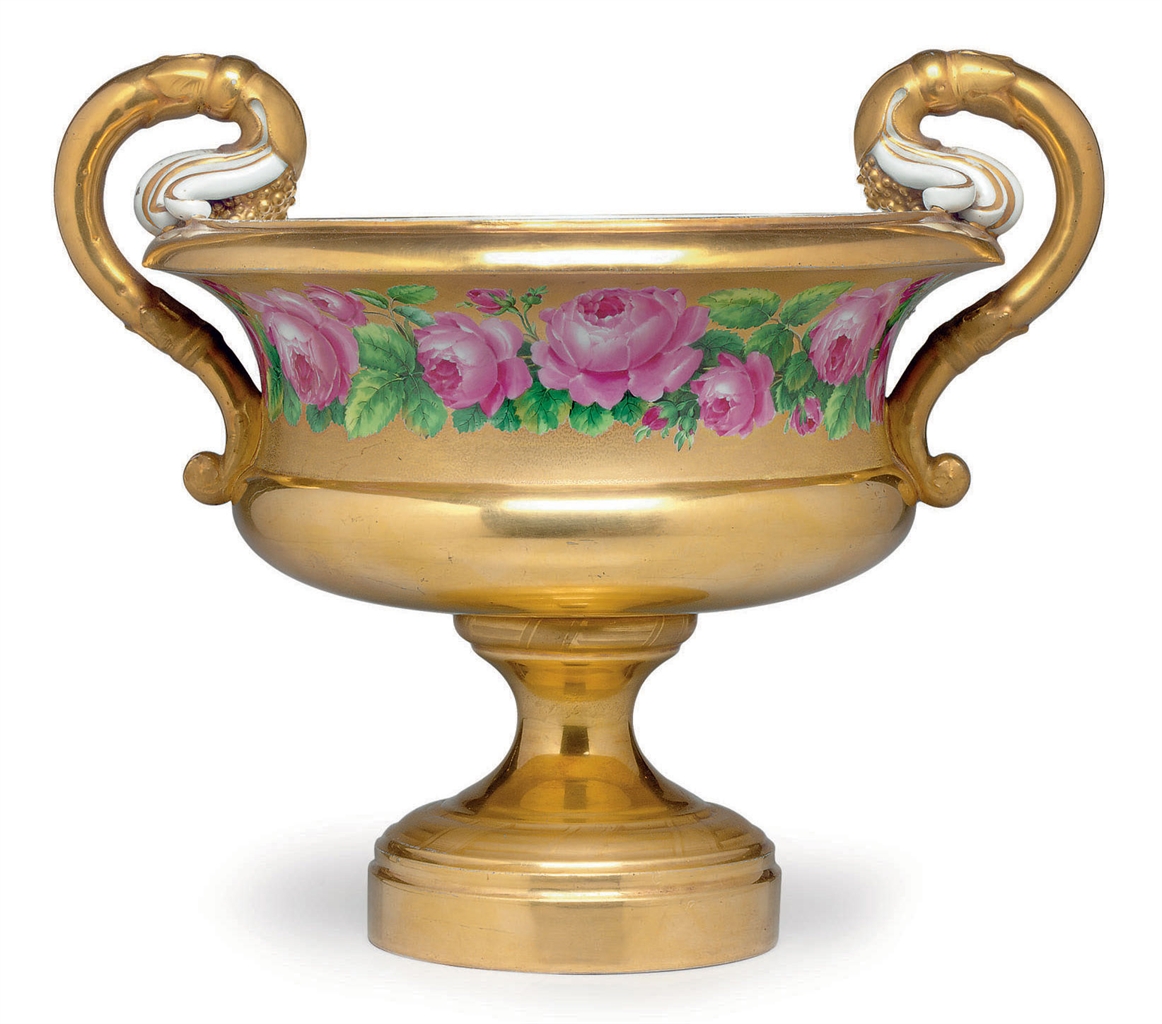 A MEISSEN PORCELAIN GOLDGROUND VASE FIRST HALF 19TH CENTURY, BLUE